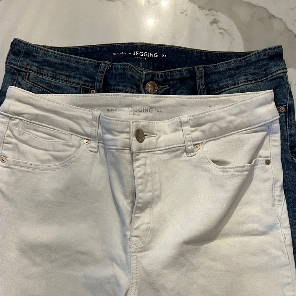 2 pair of Chicos platinum jogging. Classic Blue. White. .5